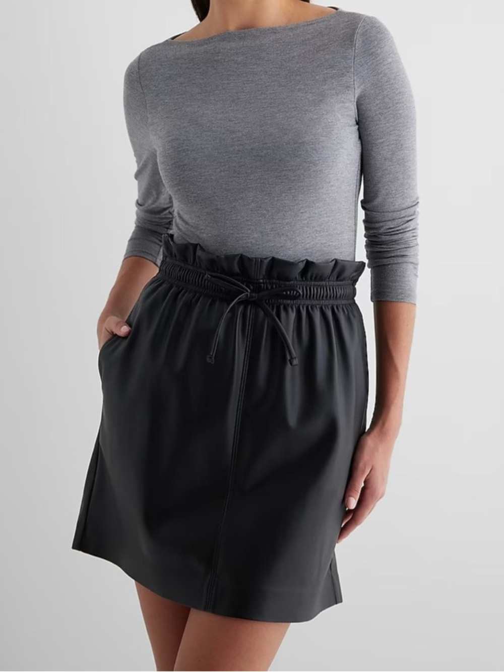 Express Black Paperbag Faux Leather Skirt